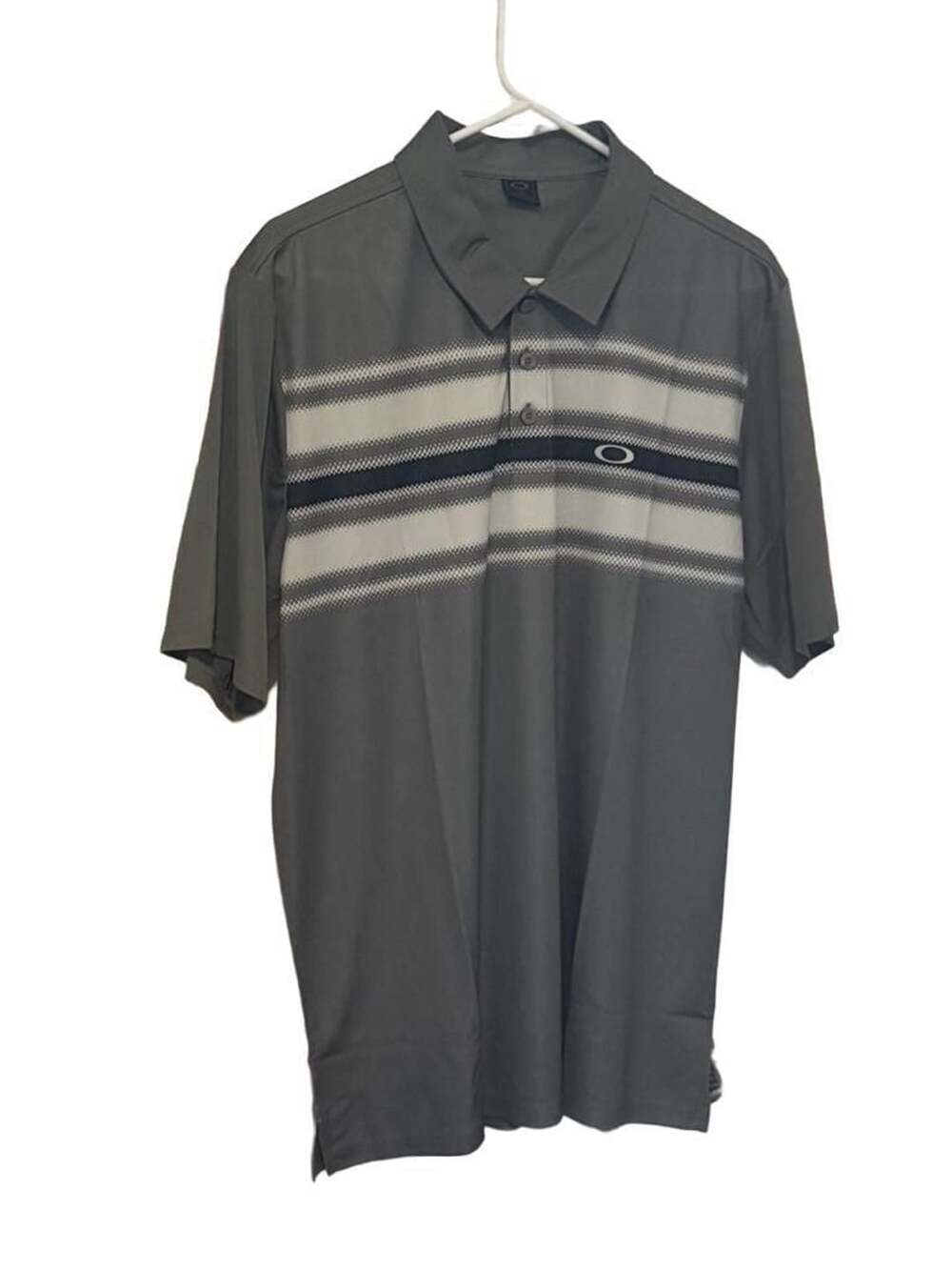 Oakley Striped Golf Polo Shirt Size L Gray White